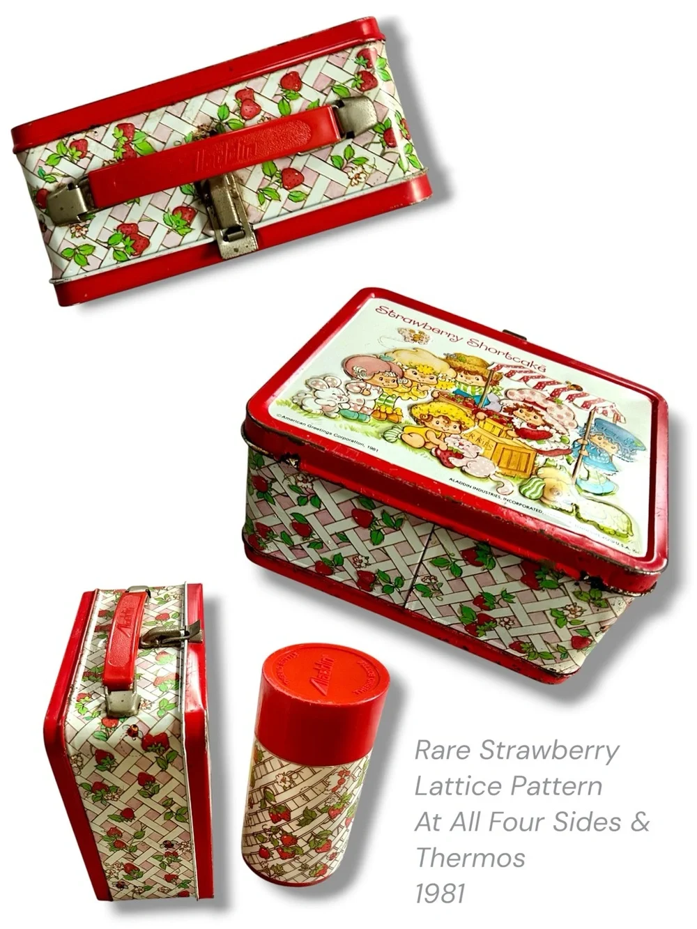 Vintage 1981 Original Strawberry Shortcake Aladdin Metal Lunchbox & Thermos Set